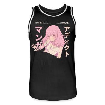 Manga Addicted - Kawaii Anime Girl Fashion Punk - Men's Basketball Jersey - black/white - Front - AI Model Male 185 dark (185cm)