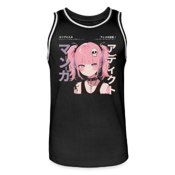 Manga Addicted - Kawaii Anime Girl Fashion Punk - Männer Basketball-Trikot - Schwarz/Weiß - Vorne - AI Model Male 185 dark (185cm)