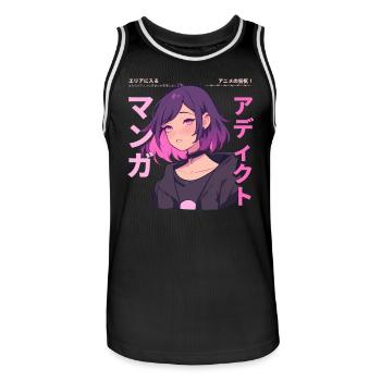 Manga Addicted - Kawaii Anime Girl Fashion Punk - Männer Basketball-Trikot - Schwarz/Weiß - Vorne - AI Model Male 185 dark (185cm)