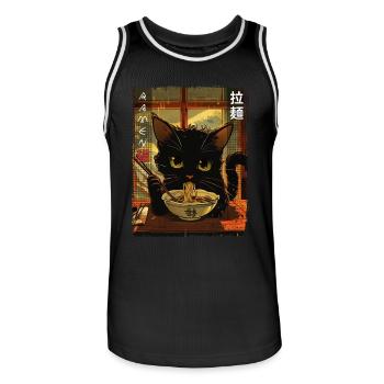 Vintage Retro Ramen Noodles Aesthetic Kawaii Cat - Men's Basketball Jersey - black/white - Front - AI Model Male 185 dark (185cm)