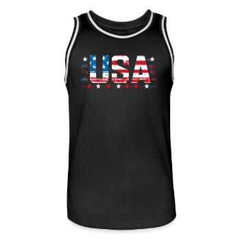 Conception du Jour de l’Indépendance Rouge Blanc Bleu Drapeau des États-Unis - Maillot de basket Homme - noir/blanc - Devant - AI Model Male 185 dark (185cm)