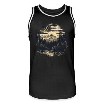 United States American Flag Landscape Forest - Men's Basketball Jersey - black/white - Front - AI Model Male 185 dark (185cm)