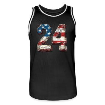 24 United States American Flag Independence Day - Men's Basketball Jersey - black/white - Front - AI Model Male 185 dark (185cm)