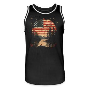 Forests United States American Flag Independence Day - Men's Basketball Jersey - black/white - Front - AI Model Male 185 dark (185cm)