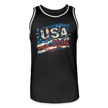 United States 2024 Election American Flag Graffiti - Men's Basketball Jersey - black/white - Front - AI Model Male 185 dark (185cm)