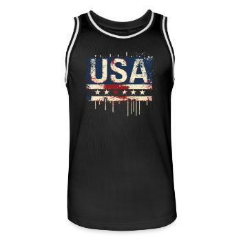 United States American Independence Day Flag - Men's Basketball Jersey - black/white - Front - AI Model Male 185 dark (185cm)