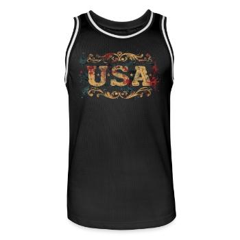Vintage États-Unis Amérique Drapeau Jour de l’Indépendance - Maillot de basket Homme - noir/blanc - Devant - AI Model Male 185 dark (185cm)