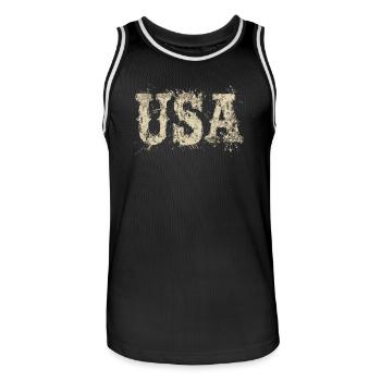 United States Text American Flag Independence Day - Men's Basketball Jersey - black/white - Front - AI Model Male 185 dark (185cm)