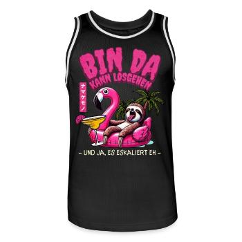 Flamingo 'Bin da kann los' Girls' Night Out Design - Men's Basketball Jersey - black/white - Front - AI Model Male 185 dark (185cm)