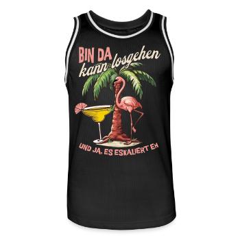 Party Design Flamingo 'I'm Here You Can Go' - Men's Basketball Jersey - black/white - Front - AI Model Male 185 dark (185cm)