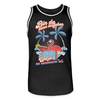 Flamingo 'I'm Here You Can Go' Party Design - Men's Basketball Jersey - black/white - Front - AI Model Male 185 dark (185cm)