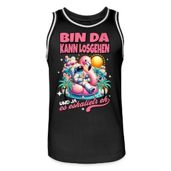 Drôle de flamant rose 'Je suis là peut aller' - Maillot de basket Homme - noir/blanc - Devant - AI Model Male 185 dark (185cm)