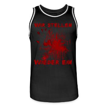 Nous embauchons à nouveau - Drôle de dicton d’Halloween - Maillot de basket Homme - noir/blanc - Devant - AI Model Male 185 dark (185cm)