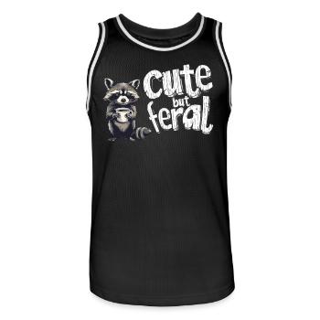 Cute but feral Kaffee Trinker Waschbär Cartoon - Männer Basketball-Trikot - Schwarz/Weiß - Vorne - AI Model Male 185 dark (185cm)