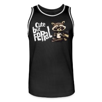 Cute but feral raccoon coffee connoisseur cartoon - Men's Basketball Jersey - black/white - Front - AI Model Male 185 dark (185cm)