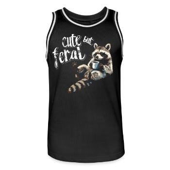 Cute Raccoon Coffee Drinker Cartoon - Men's Basketball Jersey - black/white - Front - AI Model Male 185 dark (185cm)