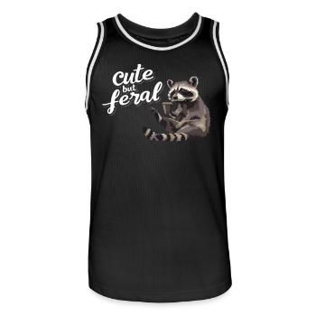 Funny raccoon coffee drinker - Cute but feral - Men's Basketball Jersey - black/white - Front - AI Model Male 185 dark (185cm)