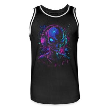 Alien DJ Alien Festival with Headphones UFO - Men's Basketball Jersey - black/white - Front - AI Model Male 185 dark (185cm)