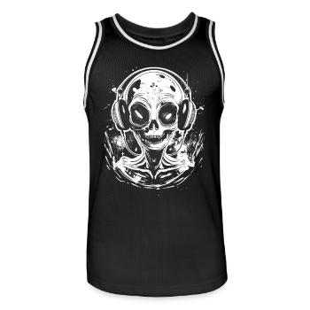 DJ Alien with Headphones Festival UFO Alien - Men's Basketball Jersey - black/white - Front - AI Model Male 185 dark (185cm)