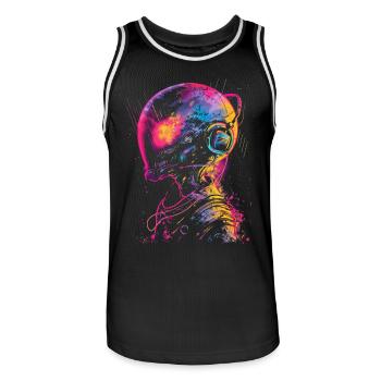 DJ Alien Alien with Headphones Festival UFO - Men's Basketball Jersey - black/white - Front - AI Model Male 185 dark (185cm)