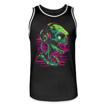 Außerirdischer DJ mit Kopfhörer Festival Alien UFO - Männer Basketball-Trikot - Schwarz/Weiß - Vorne - AI Model Male 185 dark (185cm)