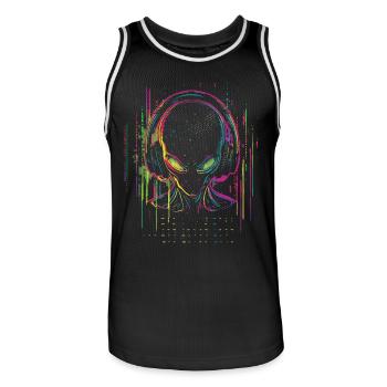 Festival DJ Alien with Headphones Alien UFO - Men's Basketball Jersey - black/white - Front - AI Model Male 185 dark (185cm)