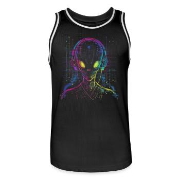 UFO Alien DJ Alien Festival Alien avec écouteurs - Maillot de basket Homme - noir/blanc - Devant - AI Model Male 185 dark (185cm)