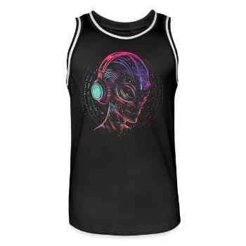 DJ Alien UFO Alien Alien Festival avec écouteurs - Maillot de basket Homme - noir/blanc - Devant - AI Model Male 185 dark (185cm)
