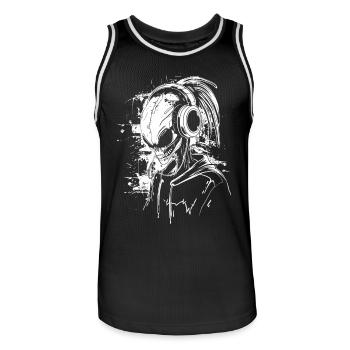 Kopfhörer Festival DJ Alien UFO mit Außerirdischer - Männer Basketball-Trikot - Schwarz/Weiß - Vorne - AI Model Male 185 dark (185cm)