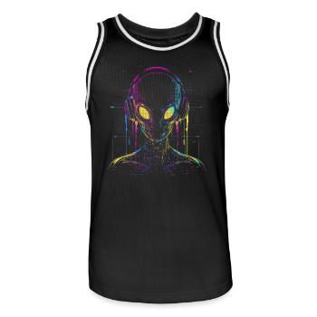Festival UFO Alien DJ with Headphones Alien - Men's Basketball Jersey - black/white - Front - AI Model Male 185 dark (185cm)