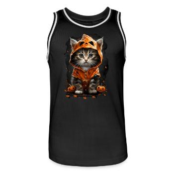 Kitten in Pumpkin Costume - Halloween Pumpkin Design - Men's Basketball Jersey - black/white - Front - AI Model Male 185 dark (185cm)