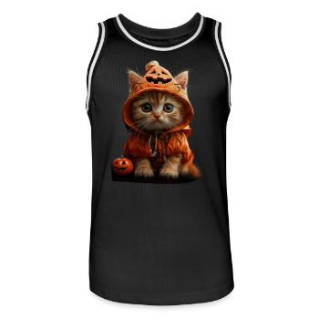 Chaton en look citrouille - Tenue d’Halloween - Maillot de basket Homme - noir/blanc - Devant - AI Model Male 185 dark (185cm)
