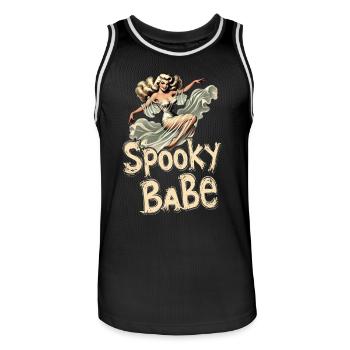 Spooky Babe Retro Ghost Women's Costume - Men's Basketball Jersey - black/white - Front - AI Model Male 185 dark (185cm)