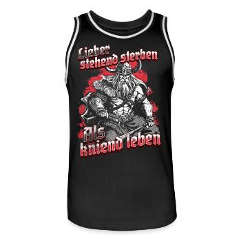 rViking Warrior Design Standing Dying Warrior - Men's Basketball Jersey - black/white - Front - AI Model Male 185 dark (185cm)