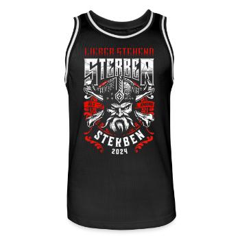 Rather Standing Die Viking Helmet Tattoo 2024 - Men's Basketball Jersey - black/white - Front - AI Model Male 185 dark (185cm)
