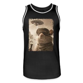 UFO Retro Vintage Uncanny Alien Ski Mouse - Men's Basketball Jersey - black/white - Front - AI Model Male 185 dark (185cm)