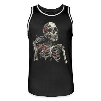 Crâne squelette d’Halloween avec des roses - Crâne - Maillot de basket Homme - noir/blanc - Devant - AI Model Male 185 dark (185cm)