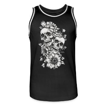Crâne Couronne de fleurs d’Halloween - Squelette de crâne - Maillot de basket Homme - noir/blanc - Devant - AI Model Male 185 dark (185cm)