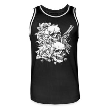 Crâne Halloween Roses - Crâne Revolver Design - Maillot de basket Homme - noir/blanc - Devant - AI Model Male 185 dark (185cm)