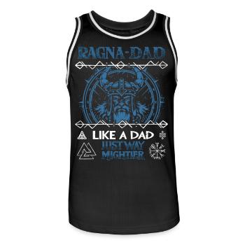 RAGNA-DAD Blue Viking Helmet for Father's Day - Men's Basketball Jersey - black/white - Front - AI Model Male 185 dark (185cm)