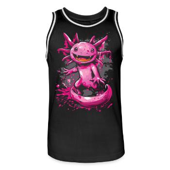 Axolotl kawaii en rose avec de l’énergie et du style - Maillot de basket Homme - noir/blanc - Devant - AI Model Male 185 dark (185cm)