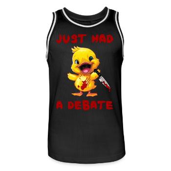 Duck with Knife Currently Debating Creepy Funny - Men's Basketball Jersey - black/white - Front - AI Model Male 185 dark (185cm)