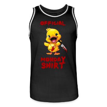 Canard au couteau - Chemise officielle du lundi drôle - Maillot de basket Homme - noir/blanc - Devant - AI Model Male 185 dark (185cm)