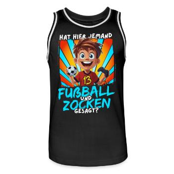 Football and Gaming Birthday Boy 13 Years - Men's Basketball Jersey - black/white - Front - AI Model Male 185 dark (185cm)