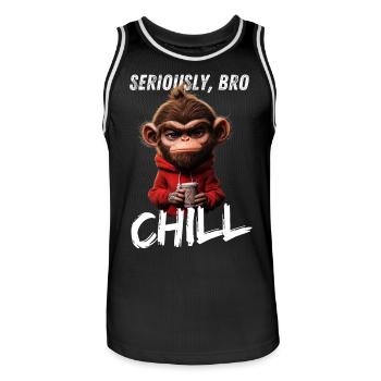 Seriously Bro Chill Monkey Meme Gambler Design - Men's Basketball Jersey - black/white - Front - AI Model Male 185 dark (185cm)