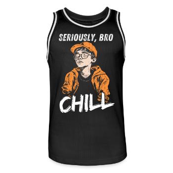 Seriously Bro Chill Teenager Meme Design - Men's Basketball Jersey - black/white - Front - AI Model Male 185 dark (185cm)