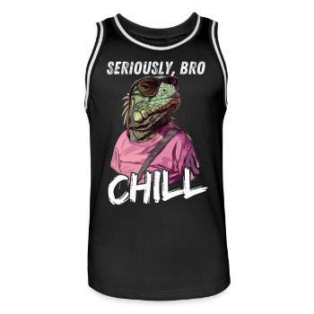 Seriously Bro Chill Lizard Meme Design - Men's Basketball Jersey - black/white - Front - AI Model Male 185 dark (185cm)