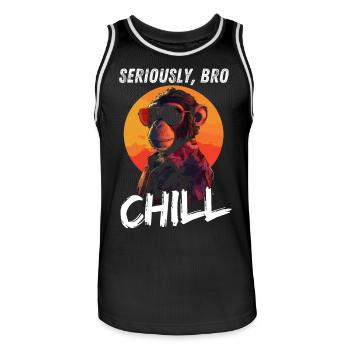 Seriously Bro Chill Monkey Sunset Gamer - Men's Basketball Jersey - black/white - Front - AI Model Male 185 dark (185cm)