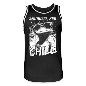 Seriously Bro Chill Lizard Retro Meme - Men's Basketball Jersey - black/white - Front - AI Model Male 185 dark (185cm)