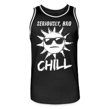 Seriously Bro Chill Sun Meme Design - Men's Basketball Jersey - black/white - Front - AI Model Male 185 dark (185cm)